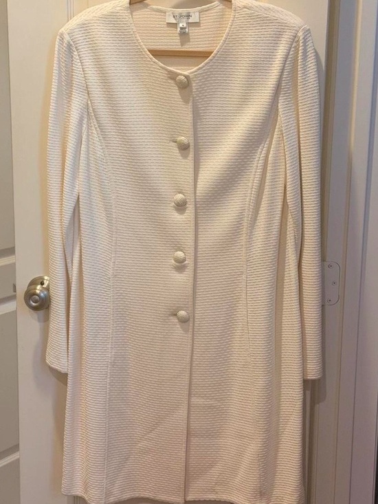 St. John Jackets & Blazers - St. John Knit Cream Textured Knit Button-Front Coat Long Duster Jacket Sz 16